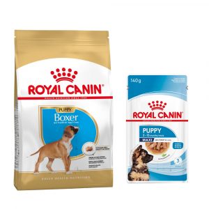 Royal Canin Breed Puppy Trockenfutter + 10 x 140 g passendes Nassfutter gratis! - 12 kg Boxer + Maxi Puppy