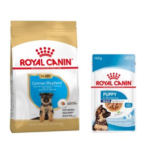 Royal Canin Breed Puppy Trockenfutter + 10 x 140 g passendes Nassfutter gratis! - 12 kg German Shepherd + Maxi Puppy