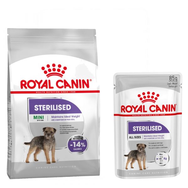 Großgebinde Royal Canin CCN Trockenfutter + 12 x 85 g passendes Nassfutter gratis! - 8 kg Mini Sterilised + 12 x 85 g Sterilised