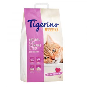2 x 14 l Tigerino Nuggies Katzenstreu zum Sonderpreis! - Ultra Babypuderduft (feine Körnung)
