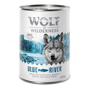 5 + 1 gratis! 6 x 400 g Wolf of Wilderness Nassnahrung - Blue River - Fisch