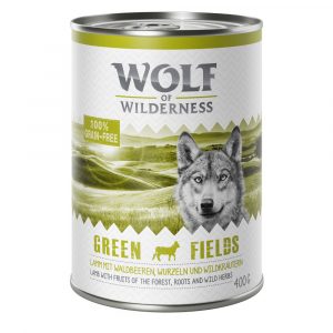 Wolf of Wilderness – Premium Hirschohren Jetzt probieren: Nassfutter Einzeldose "Green Fields" - Lamm (400 g)