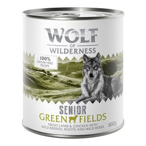 10 € Rabatt sichern! Sparpaket Wolf of Wilderness 24 x 800 g - Senior Green Fields - Lamm