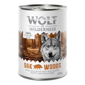 5 + 1 gratis! 6 x 400 g Wolf of Wilderness Nassnahrung - Oak Woods - Wildschwein