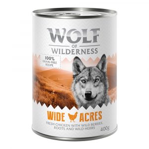 5 + 1 gratis! 6 x 400 g Wolf of Wilderness Nassnahrung - Wide Acres - Huhn