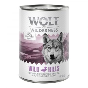 5 + 1 gratis! 6 x 400 g Wolf of Wilderness Nassnahrung - Wild Hills - Ente