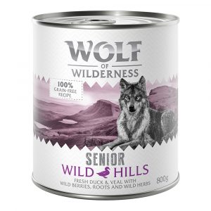 10 € Rabatt sichern! Sparpaket Wolf of Wilderness 24 x 800 g - Senior Wild Hills - Ente