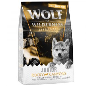 25 % Rabatt auf 2 x 1 kg Wolf of Wilderness Trockenfutter! NEU: JUNIOR Rocky Canyons - Freiland-Rind (Monoprotein)
