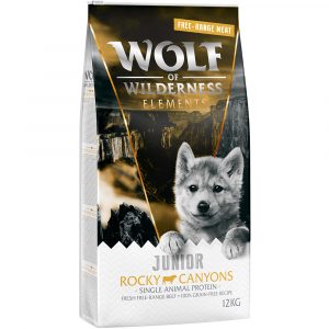 2 x 12 kg Wolf of Wilderness Trockenfutter (Monoprotein) mit Freiland-Fleisch - JUNIOR Rocky Canyons - Freilandrind