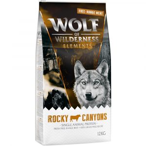 2 x 12 kg Wolf of Wilderness Trockenfutter (Monoprotein) mit Freiland-Fleisch - Rocky Canyons - Freilandrind