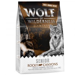 25 % Rabatt auf 2 x 1 kg Wolf of Wilderness Trockenfutter! NEU: SENIOR Rocky Canyons - Freiland-Rind (Monoprotein)
