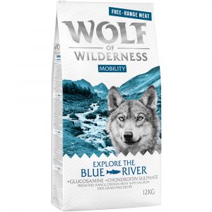 2 x 12 kg Wolf of Wilderness Trockenfutter - getreidefrei - mit Freiland-Fleisch - "Explore The Blue River" Mobility - Freilandhuhn & Lachs