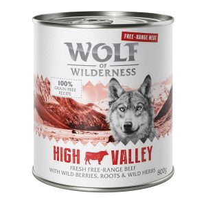 10 € Rabatt sichern! Sparpaket Wolf of Wilderness 24 x 800 g - High Valley - Freiland-Rind